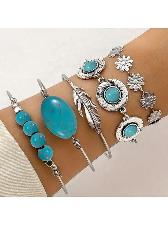 Jewelry - Turquoise and Silver Bohemian Bracelet Set